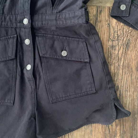 7 For All Mankind Black Denim Button-Down Romper with pockets 100% Cotton - Picture 8 of 14